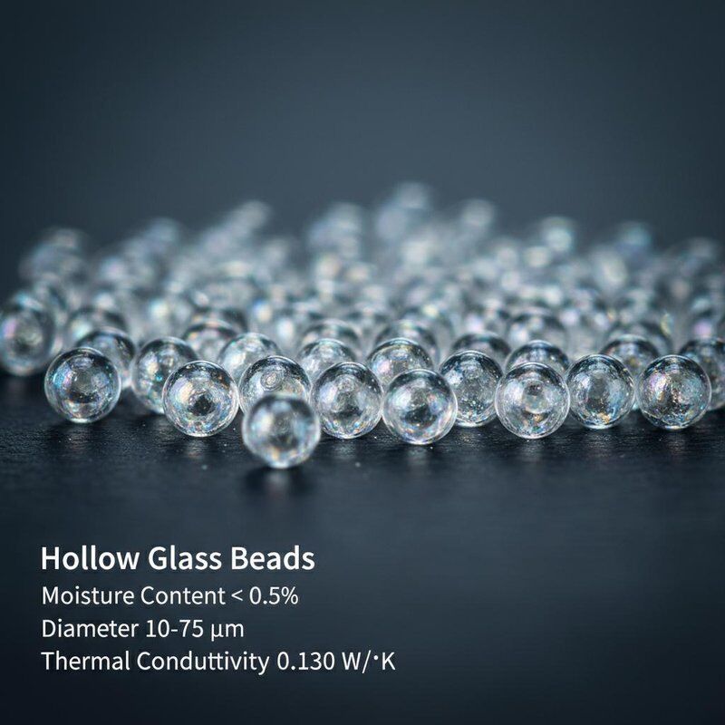 Hollow Glass Beads with Moisture Content Below 0.5%, Diameter 10-75 µm, and Thermal Conductivity 0.130 W/m·K